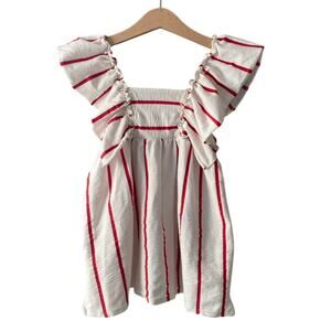 Zara Striped Crinkled Flutter Sleeve Blouse - Red Ivory - 4/5